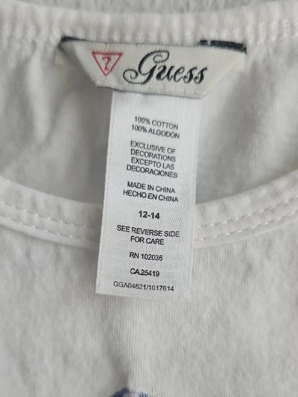 Guess White Girls' Short Sleeve Tee with Blue Butterfly & Aqua Accents 12-14